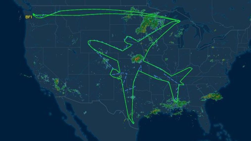 Boeing test flight path outlines 787 on U.S. (FlightAware)