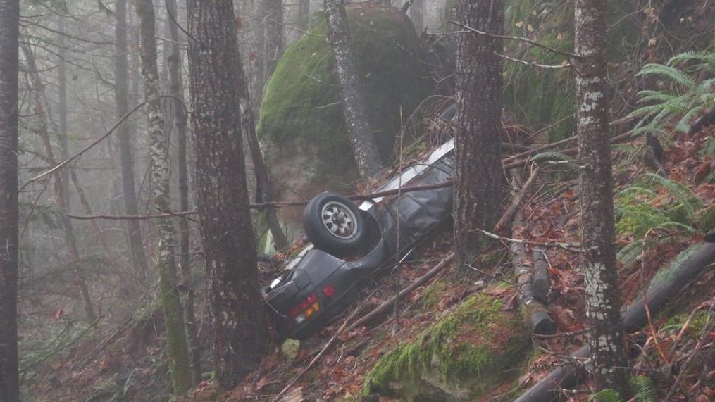 A 1979 Porsche 924 reported stolen from a movie theater parking lot in Medford decades ago has been located at the base of a steep cliff in the woods southwest of Crater Lake, the Jackson County Sheriff's Office said. (JCSO)