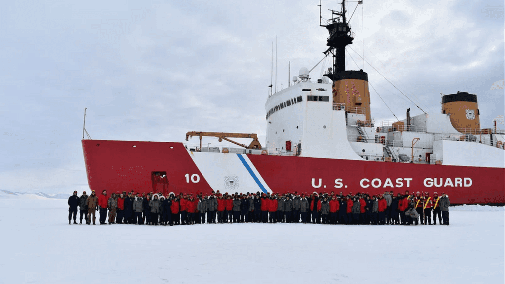 The U.S. Coast Guard icebreaker Polar Star is seen during Operation Deep Freeze. (U.S. Coast Guard photo)