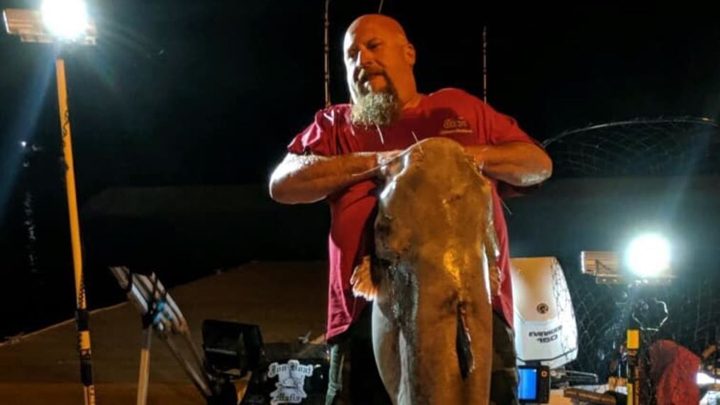 Record-breaking blue catfish caught in Lake Springfield. (Credit: Big Red's Bait and Tackle Facebook page/John Rath){&nbsp;}