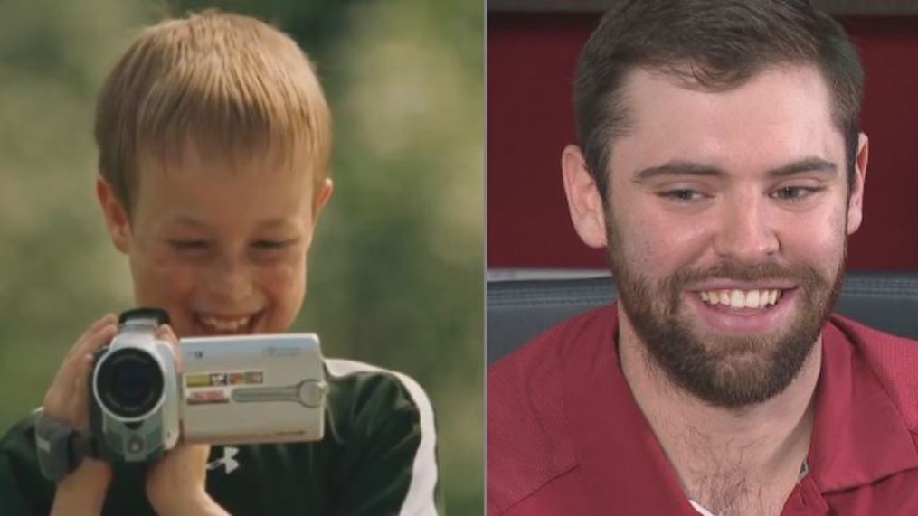 At left, Jae Head plays SJ Tuohy in "The Blind Side" (2009). At right, SJ Tuohy smiles. (Alcon Entertainment | KATV)