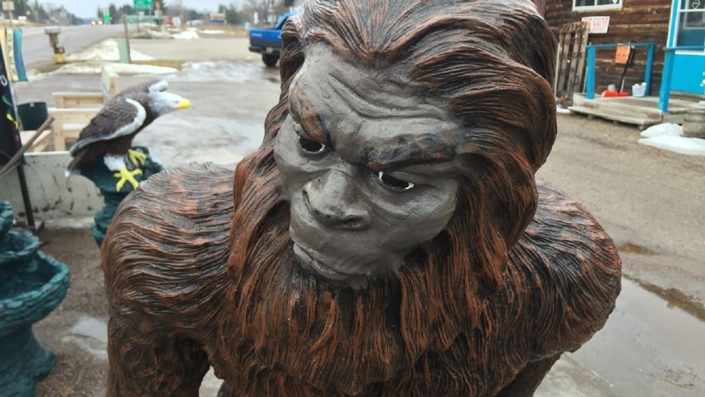 Bigfoot statue at Karen's Unique Gifts in Mountain, Wis., Monday, March 6, 2017. (WLUK/Eric Peterson)