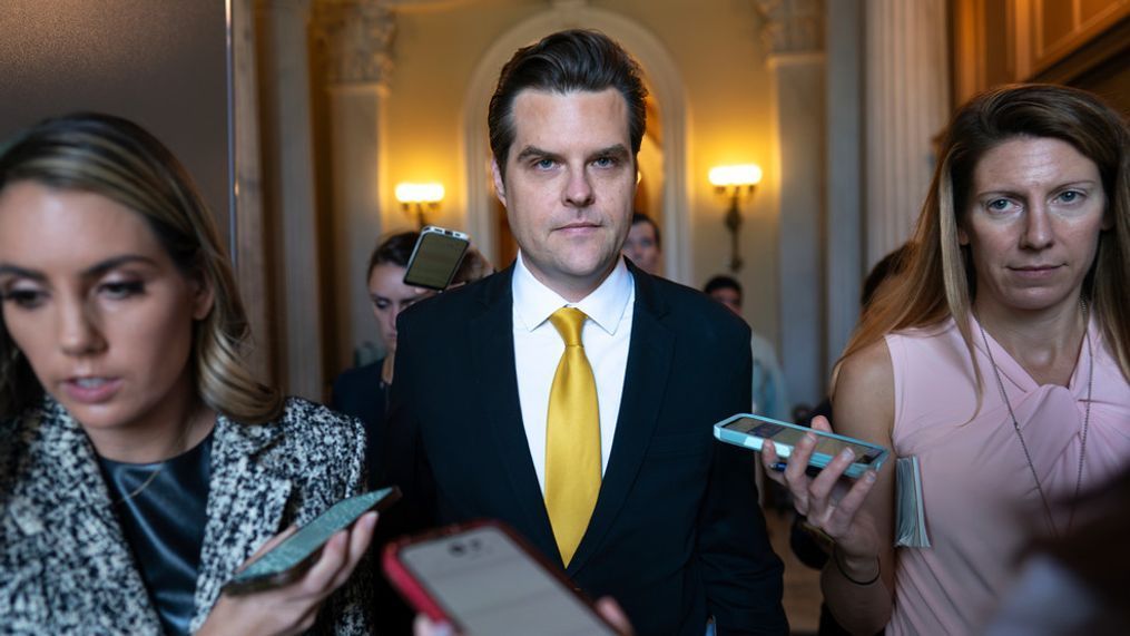 FILE - Rep. Matt Gaetz, R-Fla., leaves the chamber after speaking on the floor, at the Capitol in Washington, Monday, Oct. 2, 2023. (AP Photo/J. Scott Applewhite)