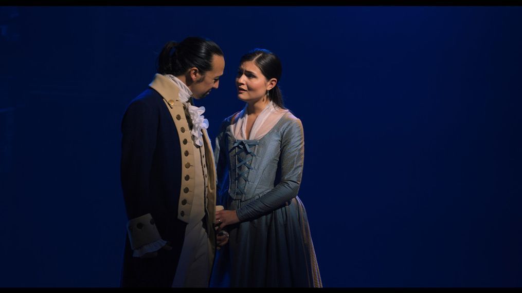 Lin-Manuel Miranda stars as Alexander Hamilton and Phillipa Soo as Eliza Hamilton in "Hamilton," the filmed version of the original Broadway production. (Photo: Disney)