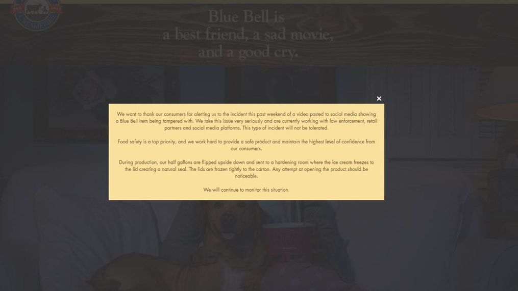 Statement on Blue Bell's website (Courtesy: BlueBell.com)