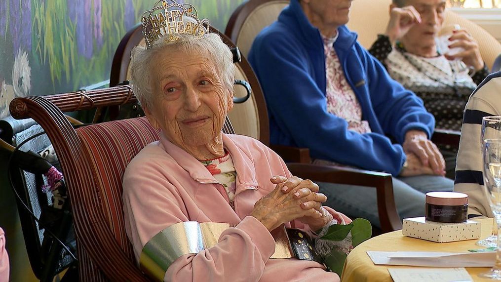 FILE - Marjorie "Marge" Chandler, a resident of Fallbrook Woods in Portland, Maine, celebrated her 100th birthday with friends, family, and Fallbrook Woods staff. (WGME)