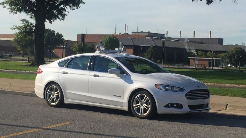 Ford Fusion automated driving research vehicle on the Ford Campus in Dearborn, Michigan. (Photo by Jill Ciminillo)