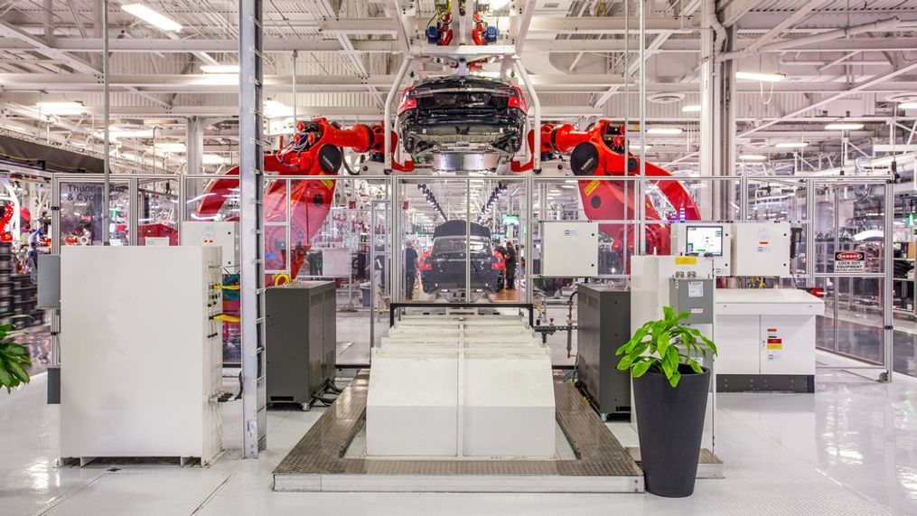 Tesla Model S being built at the Fremont Factory. (Image courtesy of Tesla Inc.)&nbsp;