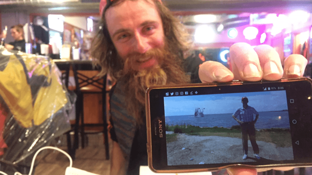 Rob Pope said it has been over 400 days since his last shave growing facial hair just like Forrest Gump. He stopped at Twin Gables for dinner after running to Marthasville, Missouri via the Katy Trail for dinner Monday.{&nbsp;} (Gabriella Nuñez/KRCG 13){p}{/p}