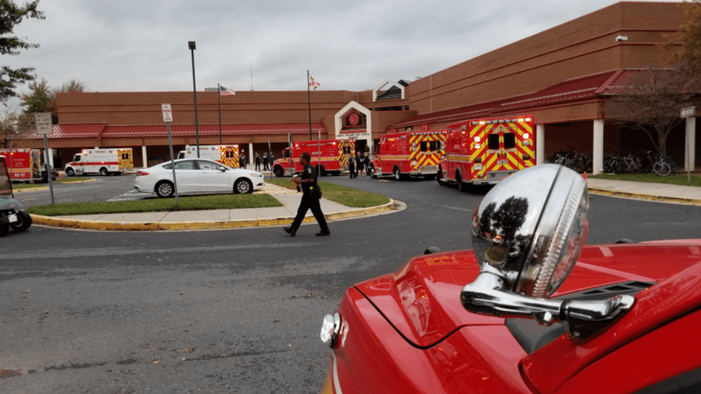 Around 30 students were stung by bees at Quince Orchard High School Thursday morning, the Montgomery County Fire &amp; Rescue Service reports. (Montgomery County Fire &amp; Rescue Service/Battalion Chief Steve Mann)