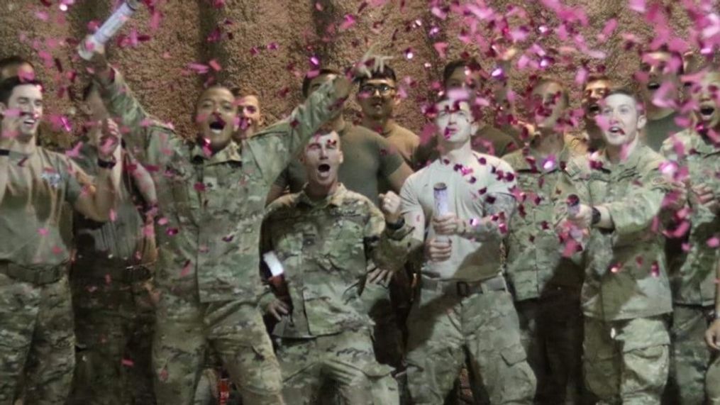 A troop of soldiers honored their fallen comrade and participated in a memorable gender reveal for his wife. (CNN Newsource){p}{/p}