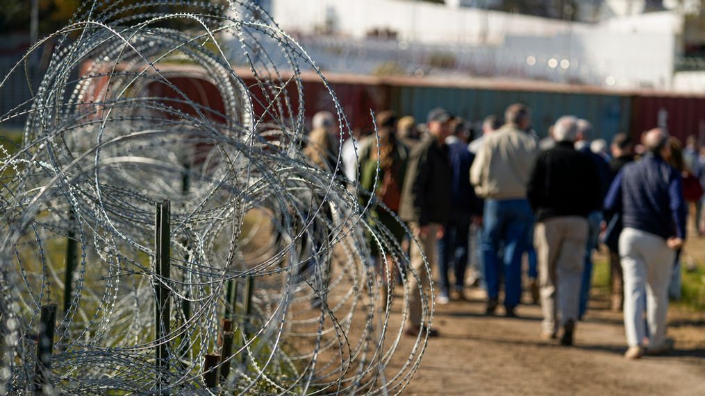 FILE - Concertina wire lines the path as members of Congress tour an area near the Texas-Mexico border, Jan. 3, 2024, in Eagle Pass, Texas. (AP Photo/Eric Gay, File)