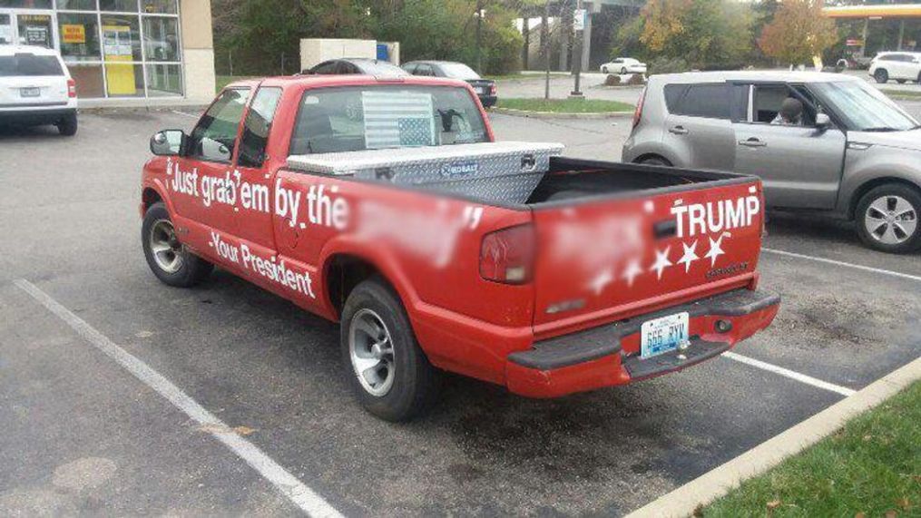 Anti-Trump truck with obscene quotes spotted around the Tri-State (Twitter: @Dubbl7s)