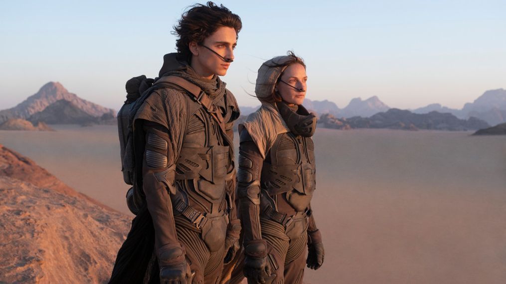 (L-r) TIMOTHÉE CHALAMET as Paul Atreides and REBECCA FERGUSON as Lady Jessica Atreides in Warner Bros. Pictures and Legendary Pictures’ action adventure “DUNE,” a Warner Bros. Pictures release. (Photo: Warner Bros.)