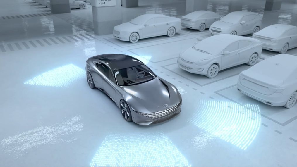 Hyundai Motor Company and Kia Motors Corporation unveiled a video featuring the concept of electric vehicle wireless charging system with the Automated Valet Parking System (AVPS). (Image courtesy of Hyundai Motor Company)