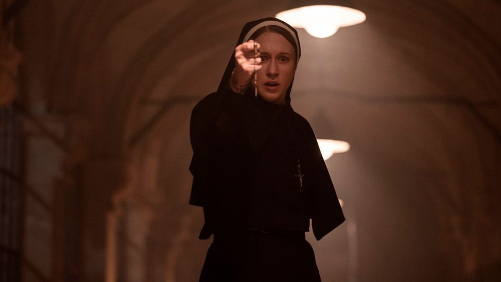 This image released by Warner Bros. Pictures shows Taissa Farmiga as Sister Irene in New Line Cinema's horror thriller "The Nun II." (Warner Bros. Pictures via AP)