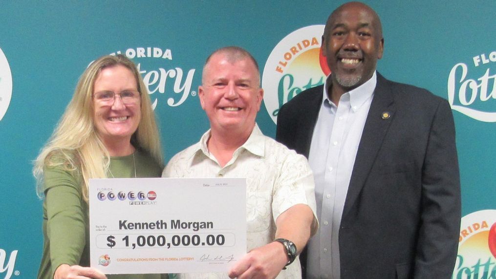 Kenneth Morgan, 54, of Jacksonville, claims the $1 million prize from the Powerball drawing held on April 17 at Florida Lottery Headquarters in Tallahassee.{&nbsp;} (Florida Lottery)