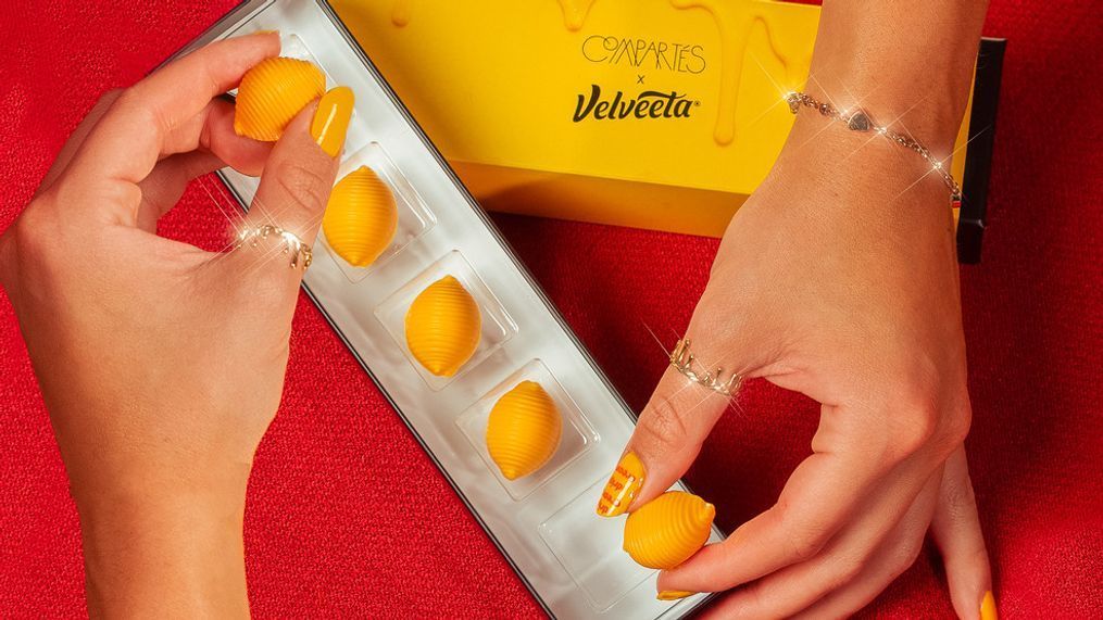 A box of Velveeta and{&nbsp;}Compartés Chocolatier's new "TruffVels," the latest in a series of viral food products from the company (Courtesy Kraft Heinz and{&nbsp;}Compartés Chocolatier)