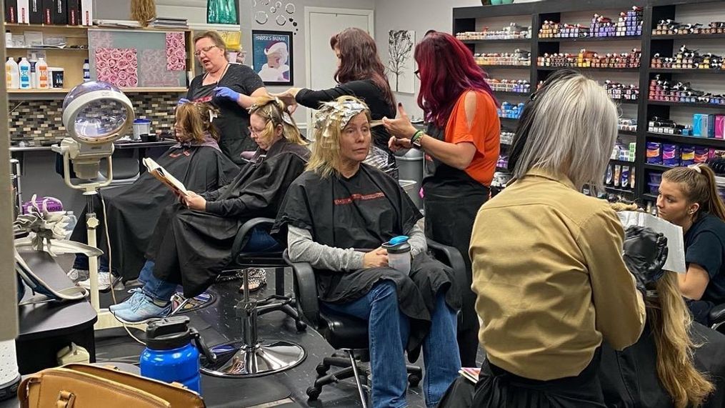 Stylists at this Pennsylvania salon work with a crowd of customers before the coronavirus shut down the business (Photo: Shannon Blake)