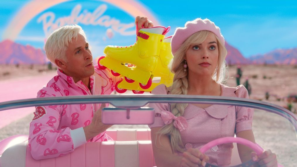 This mage released by Warner Bros. Pictures showsRyan Gosling, left, and Margot Robbie in a scene from "Barbie." (Warner Bros. Pictures via AP)