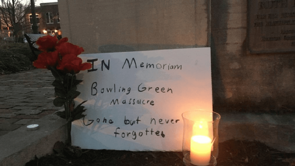 Residents in Bowling Green, Ky. made a fake memorial following White House adviser Kellyanne Conway's mishap during a live TV interview. (WZTV)