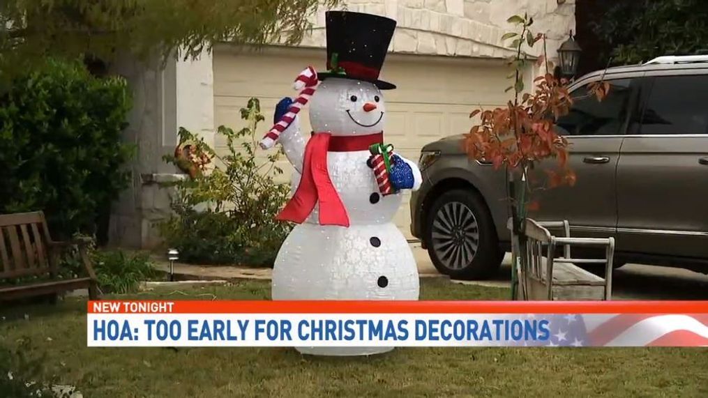 Too soon? A homeowners association says this snowman needs to be taken down until closer to the holiday season. (Photo: WOAI)