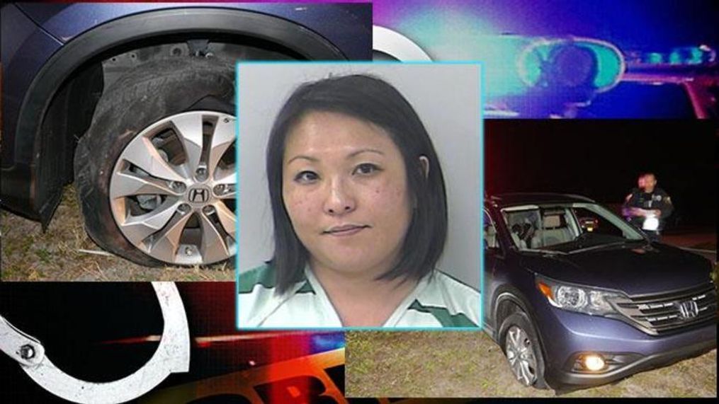 So Young Pak, charged with DUI and child neglect, is accused of driving with four flat tires in her car. (Port St. Lucie Police)