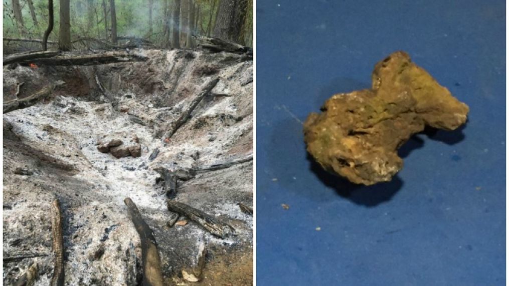 A large pit and what appears to be a meteorite, according to the original tweet sent out early Monday. (Bowie Volunteer Fire Department)