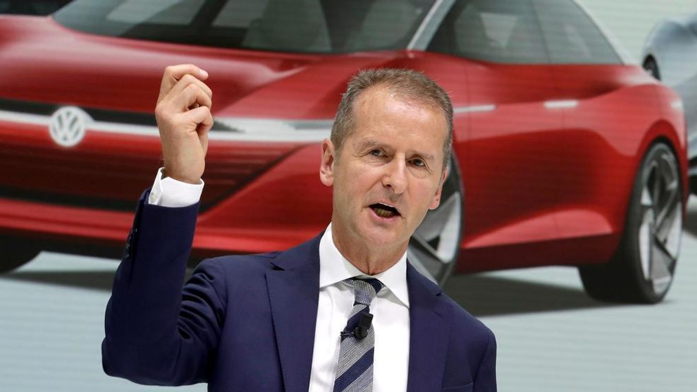 In this Aug. 1, 2018 file photo Herbert Diess, CEO of the Volkswagen stock company, addresses the media during a press conference in Wolfsburg, Germany.   A person briefed on the matter says Volkswagen will invest $2.6 billion in a Pittsburgh autonomous vehicle company that’s mostly owned by Ford. The number is part of a broader partnership on electric and self-driving vehicles that Ford and the German automaker will announce Friday, July 12, 2019 in New York.(AP Photo/Michael Sohn, file)