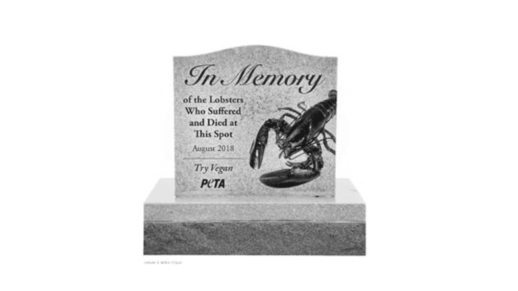  PETA wants to build a 5-foot tombstone where lobsters may have died after a crash on Route 1 in Brunswick, Maine, in August 2018. (PETA)