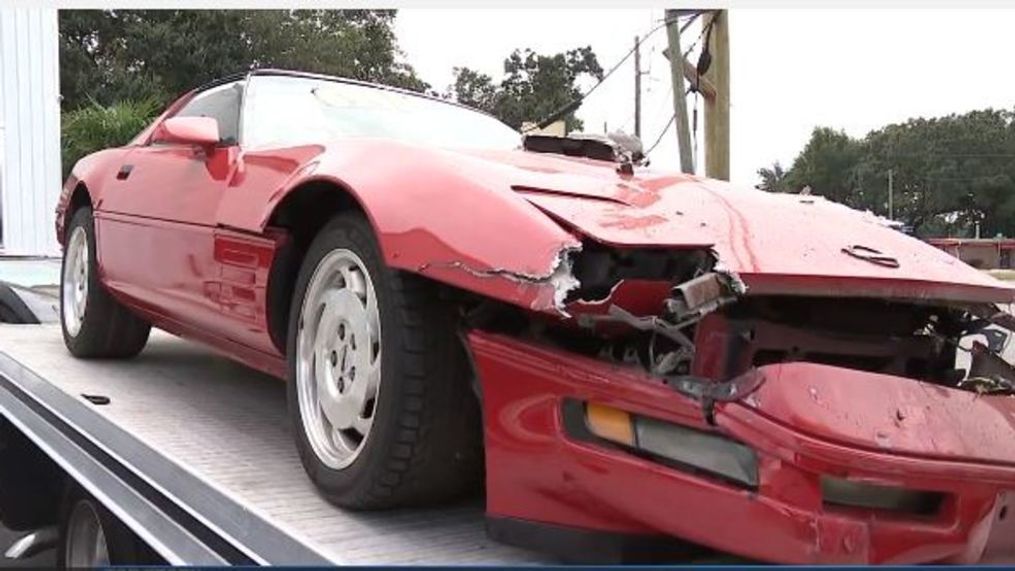 Classic Corvettes damaged: Driver crashes into Pensacola automotive store. (Source: WEAR-TV)