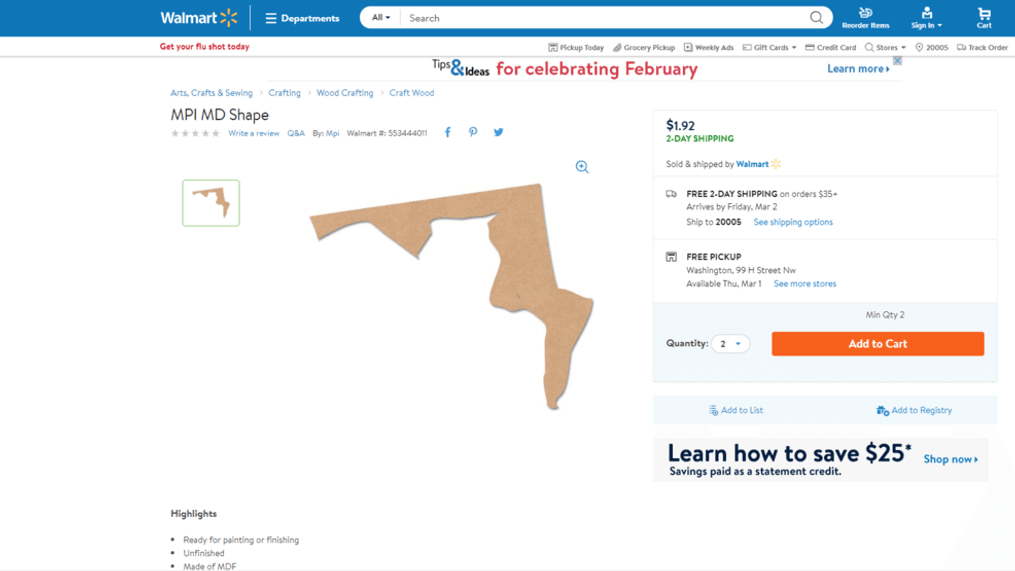 Screenshot of craft sold on Walmart's website. (Walmart)