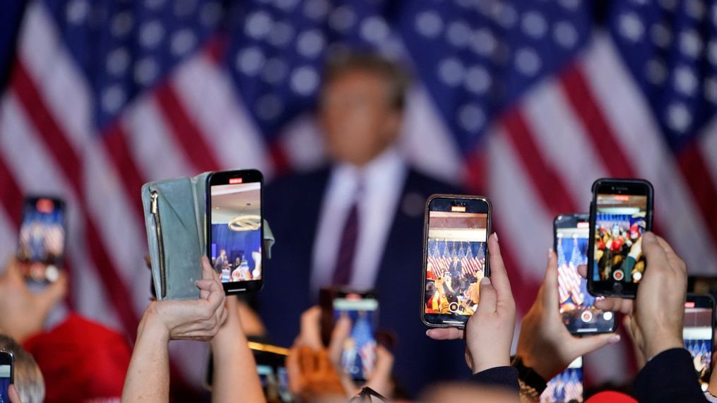 FILE - Republican presidential candidate former President Donald Trump speaks at an election night rally on primary election night in Nashua, N.H., Tuesday, Jan. 23, 2024. (AP Photo/David Goldman, File)