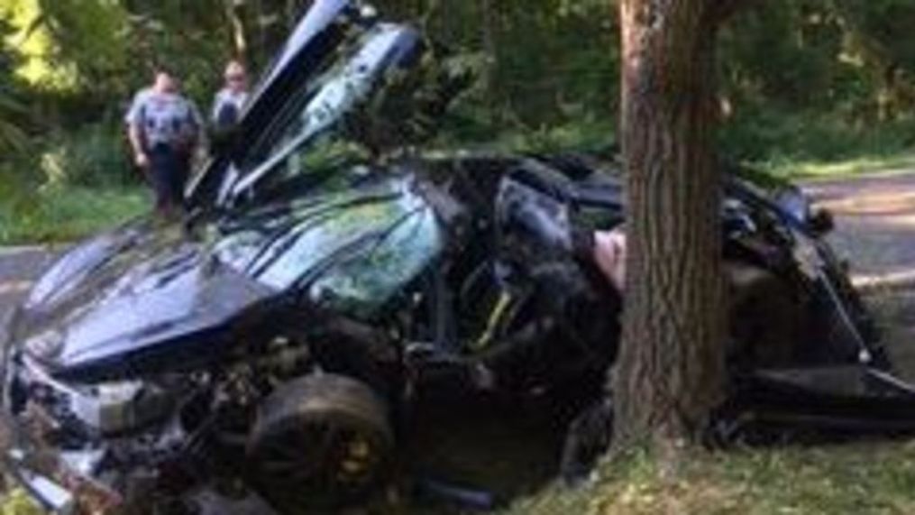 Man wrecks his $300,000 McLaren in Great Falls, Va., one day after buying it. (Fairfax County Police Department)