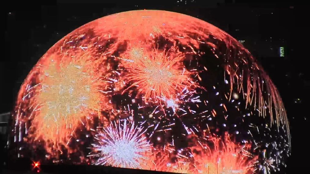 The Sphere in Las Vegas projects a show on its exterior screen for Independence Day on Tuesday, July 4, 2023. (KSNV)