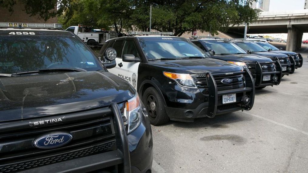 In this Tuesday, July 11, 2017, file photo, Austin police Ford utility vehicles are parked on East Eighth Street outside police headquarters in Austin, Texas. Ford Motor Co. has begun repairing Ford Explorer SUVs in Austin that were pulled off police duty because exhaust containing carbon monoxide was seeping into them. But the company faces lingering questions about the safety of thousands of other Explorers on the road. Ford says it’s still investigating complaints of exhaust fumes in its non-police Explorers. (Jay Janner/Austin American-Statesman via AP, File)