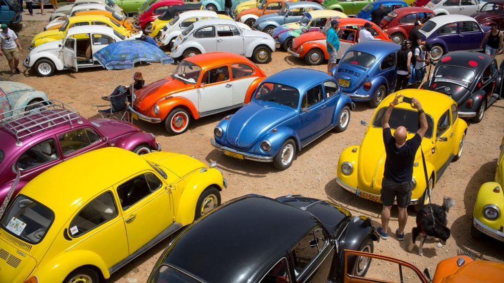 FILE - In this April 21, 2017 file photo, Volkswagen Beetles are displayed during the annual gathering of the "Beetle club" in Yakum, central Israel. The Israeli Beetle club was founded in 2001 and there are 500 members. Volkswagen is halting production of the last version of its Beetle model in July 2019 at its plant in Puebla, Mexico, the end of the road for a vehicle that has symbolized many things over a history spanning eight decades since 1938.(AP Photo/Oded Balilty, file)