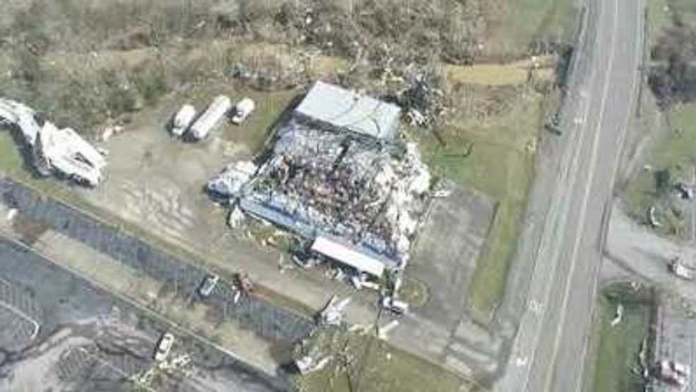 Aerial footage of damage from tornado in Middle Tennessee (Lebanon Police Department via Storyful)