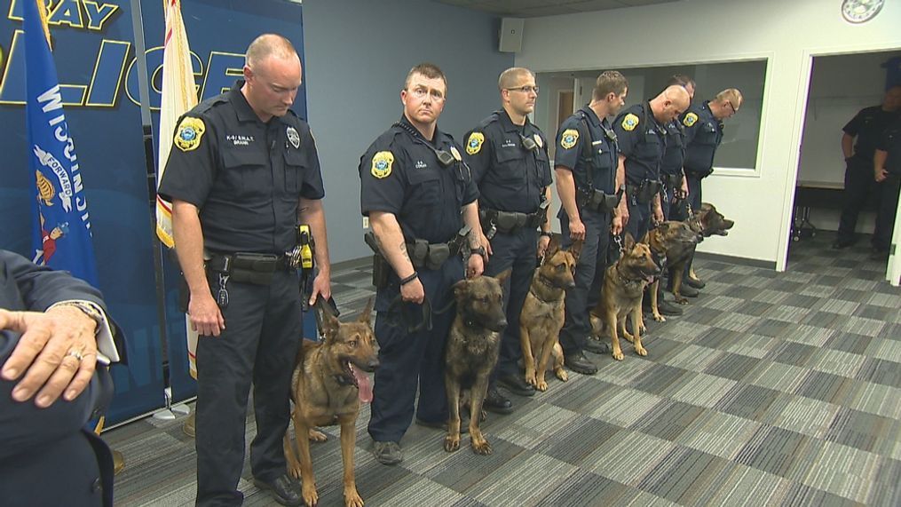 The Green Bay Police Department introducing its K-9 units to the public on Wednesday, May 23, 2018. (WLUK image)