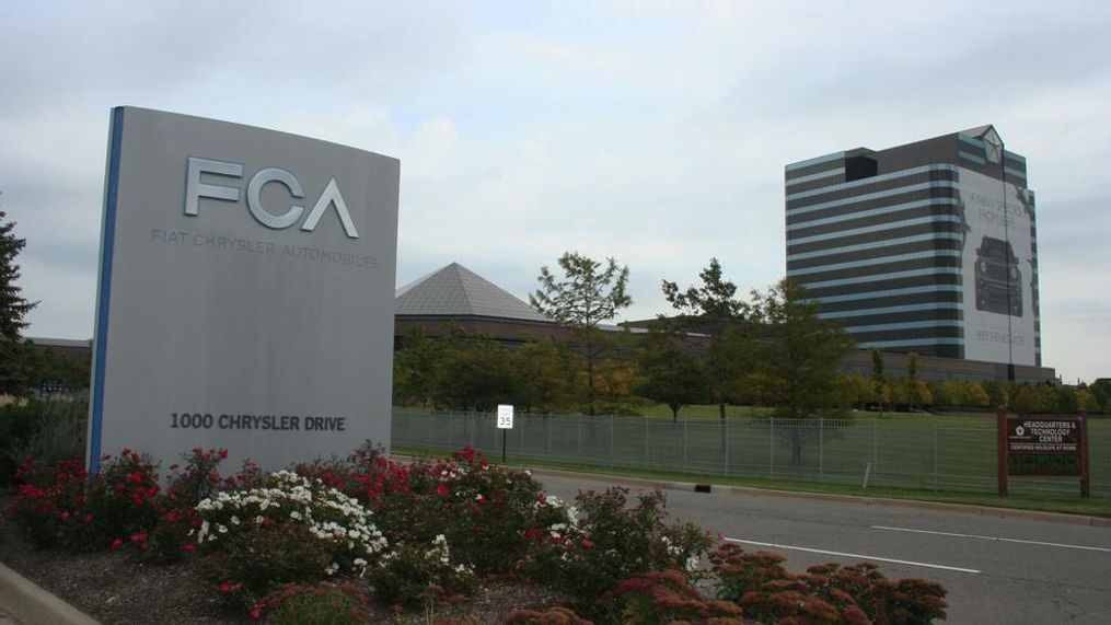 Fiat Chrysler Automobiles (FCA) sign at Chrysler World Headquarters and Technology Center, Auburn Hills, Michigan. (Image courtesy of Fiat Chrysler Automobiles)