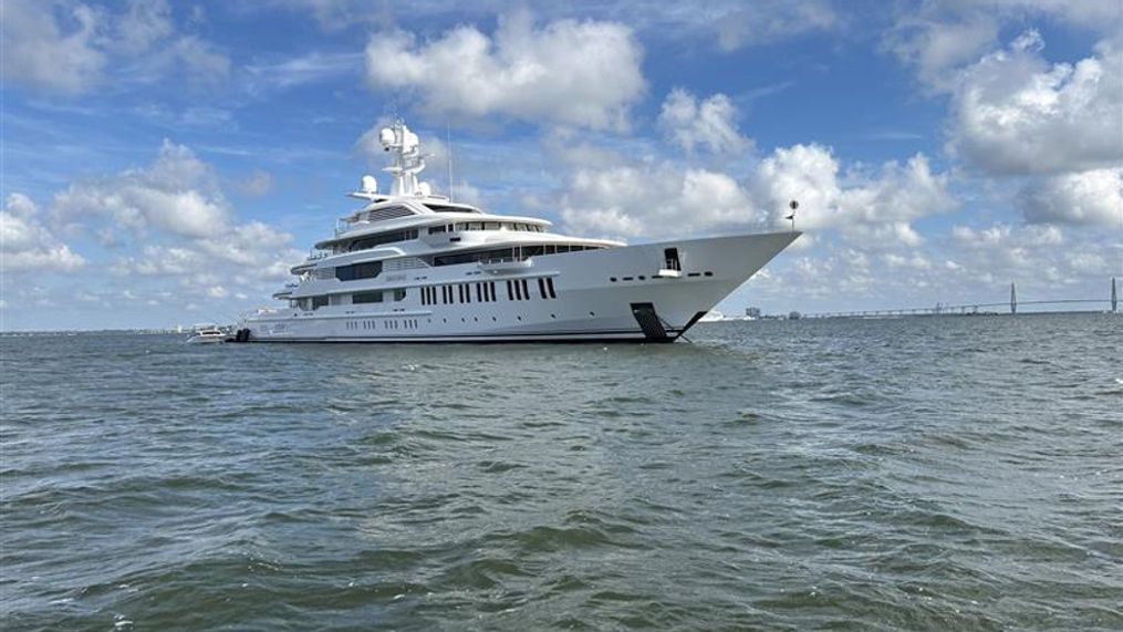 The yacht owned by "Harry Potter" author J.K. Rowling is docked in Charleston's harbor Wednesday. June 12, 2024. (Courtesy of Joshua Silva)