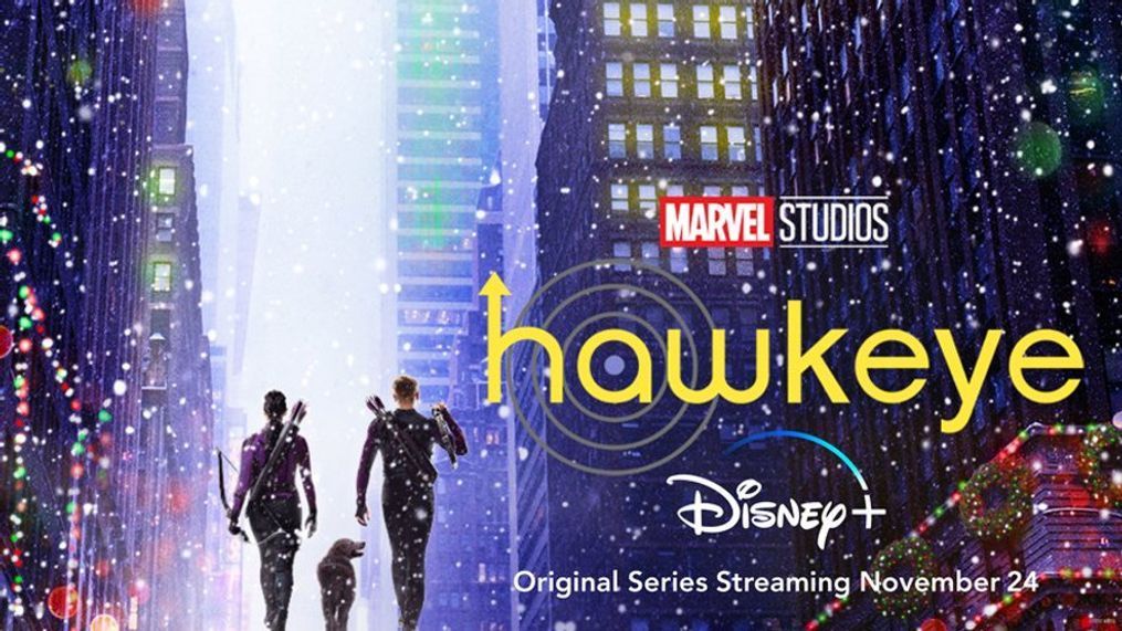 A promotional poster for "Hawkeye, starring Hailee Steinfeld and Jeremy Renner, which premieres Nov. 24 on Disney+. (Marvel Studios)