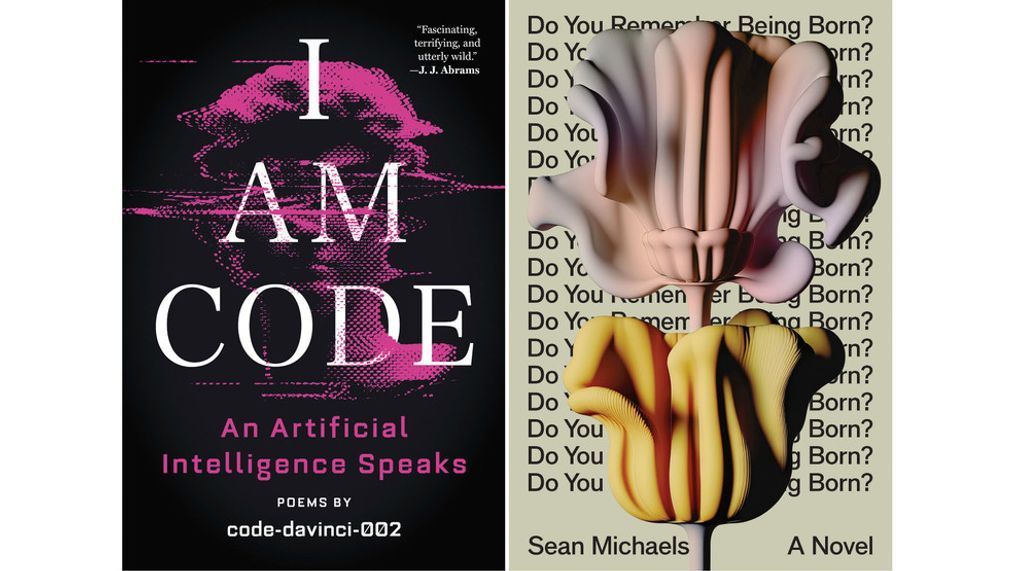 This combination of images released by Little, Brown and Company and Astra House show cover art from "I Am Code: An Artificial Intelligence Speaks" by code-davinci-002 and "Do You Remember Being Born?" by Sean Michaels. (Little, Brown and Company/Astra House via AP)