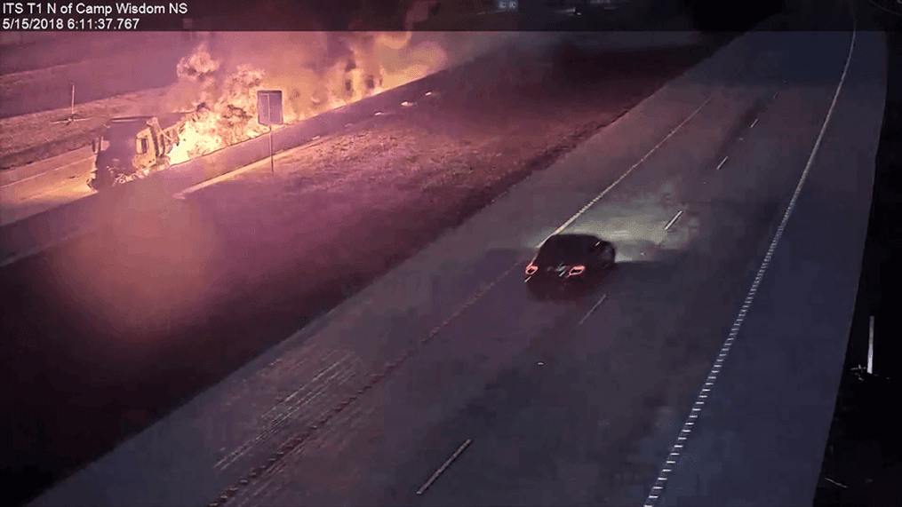 Fiery dump truck crash in Texas caught on video. (North Texas Tollway Authority via CNN Newsource)