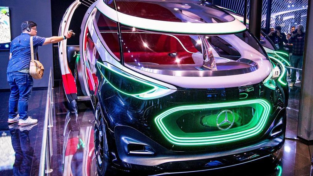 The Mercedes concept car "Vision Urbanatic" is photographed at the IAA Auto Show in Frankfurt, Germany, Monday, Sept. 9, 2019. The IAA starts with two media days on Tuesday and Wednesday. (AP Photo/Michael Probst)