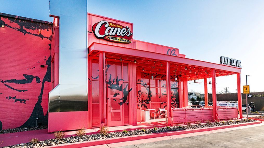 {p}A one-of-a-kind Raising Cane's location designed by artist Post Malone will be opening its pink doors in Midvale on April 13, 2023. (Photo courtesy of Raising Cane's){/p}