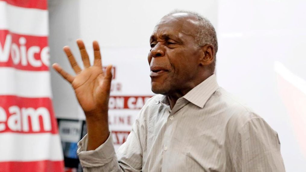 In this Tuesday, Aug. 1, 2017, photo, actor and human rights activist Danny Glover addresses UAW members and Nissan employees at the UAW Canton, Miss., headquarters during a work rally, near the Nissan vehicle assembly plant. Glover participated in the small rally to maintain workers' morale, while UAW workers set up an informational line outside employee entrances at the Nissan plant. In voting that begins early Thursday, Aug. 3, some 3,700 direct employees at Nissan Motor Co.'s car and truck assembly plant in Canton will decide whether they want a union. The polls close at 7 p.m., local time on Friday. (AP Photo/Rogelio V. Solis)