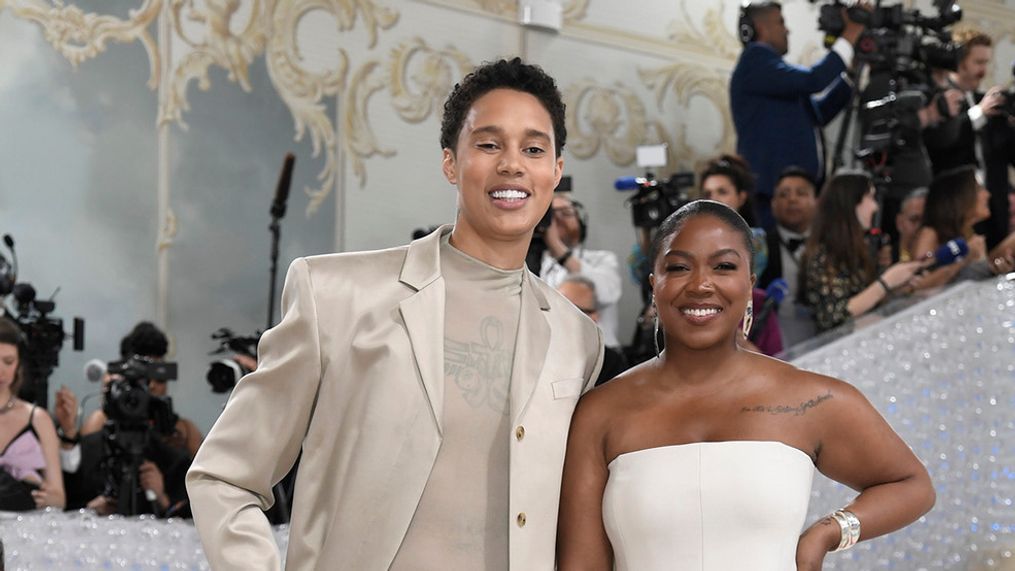 FILE - Brittney Griner, left, and Cherelle Griner attend The Metropolitan Museum of Art's Costume Institute benefit gala celebrating the opening of the "Karl Lagerfeld: A Line of Beauty" exhibition on Monday, May 1, 2023, in New York. (Photo by Evan Agostini/Invision/AP)