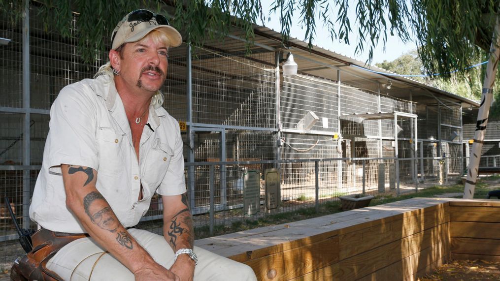 FILE - In this Aug. 28, 2013, file photo, Joseph Maldonado-Passage, also known as Joe Exotic, is seen at the zoo he used to run in Wynnewood, Okla. (AP Photo/Sue Ogrocki, File)