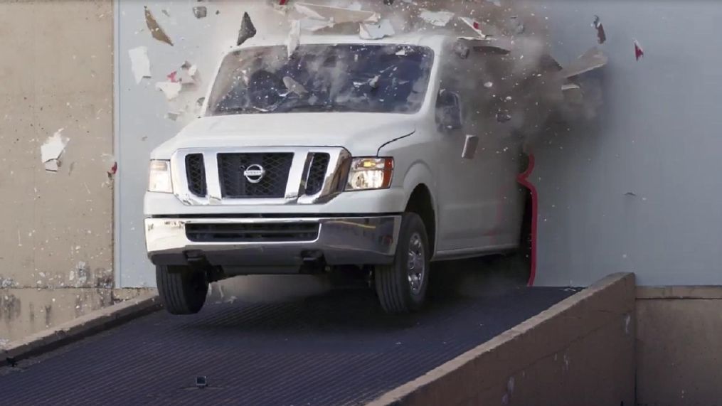 Call it test number 7,001, or just pure torture, but Nissan put Formula Drift icon, Chris Forsberg, in an NV Cargo on a brutal obstacle course to prove out its van's durability. (Photo courtesy of Nissan)